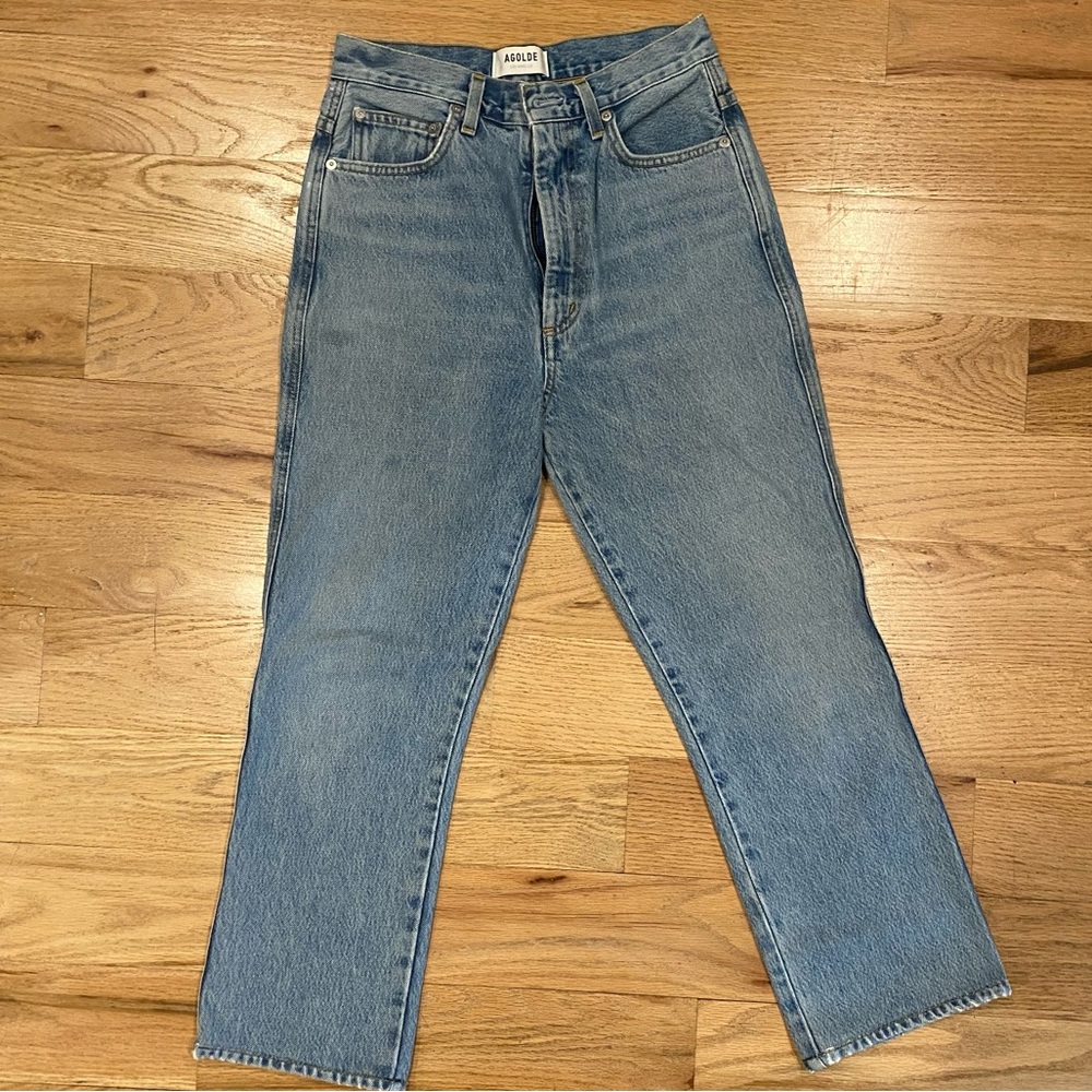 AGOLDE Light Blue Pinch Waist Jeans. Straight Leg. High Rise.